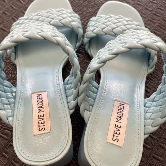 Steve Madden Woven Open Toe Sandel Shoe in Turquoise-Blue Color Heel Size 9 - Picture 5 of 7